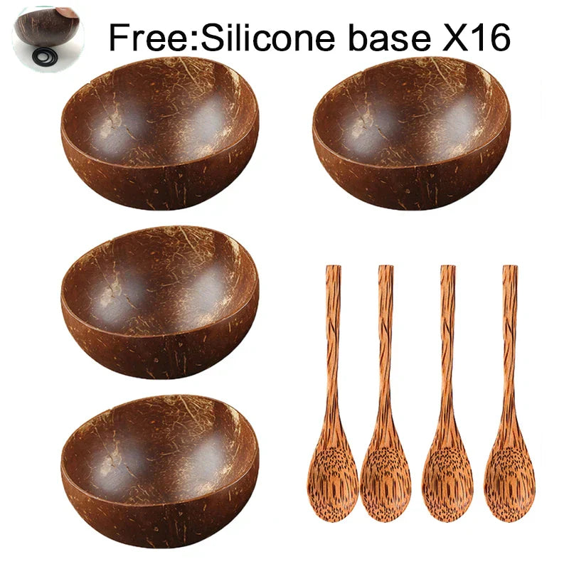 DecorBites™ Coconut Bowl Set with Wooden Spoon: Natural Handmade Tableware for Desserts, Fruits, Salads