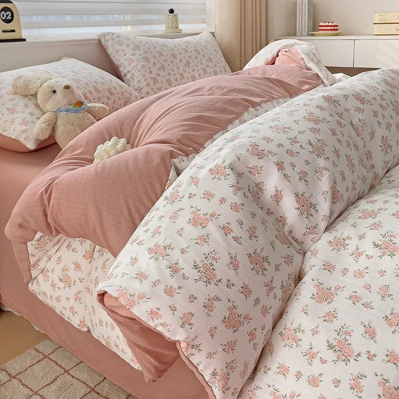 DecorBites™ Double-Layer Yarn Printed Cotton Quilt Cover Set - Queen/King/Double/Single Bed