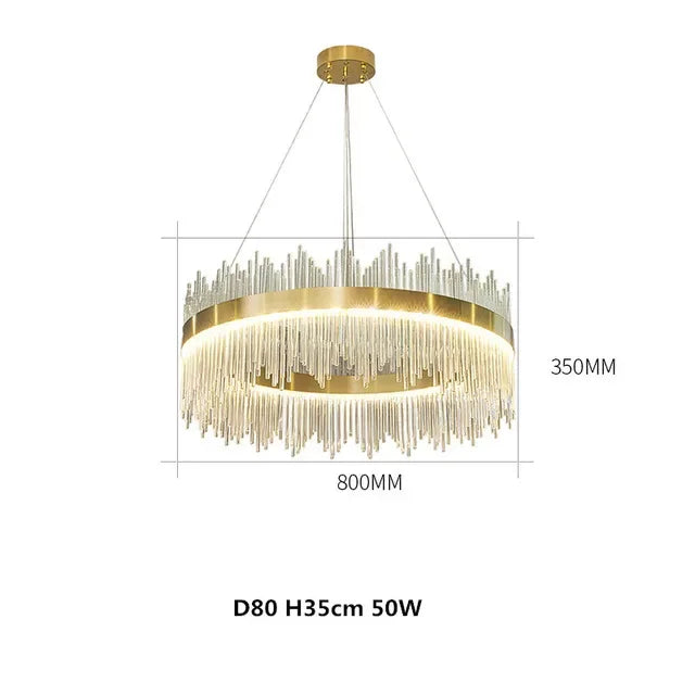 DecorBites™ Gold Crystal Chandelier: Dimmable Luxury Pendant Lamp for Bedroom, Living Room & Hotel