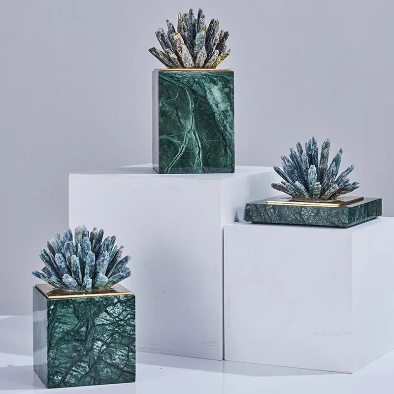 DecorBites™ Crystal Flower Marble Base Sculpture: Modern Artwork for Living Room Decor
