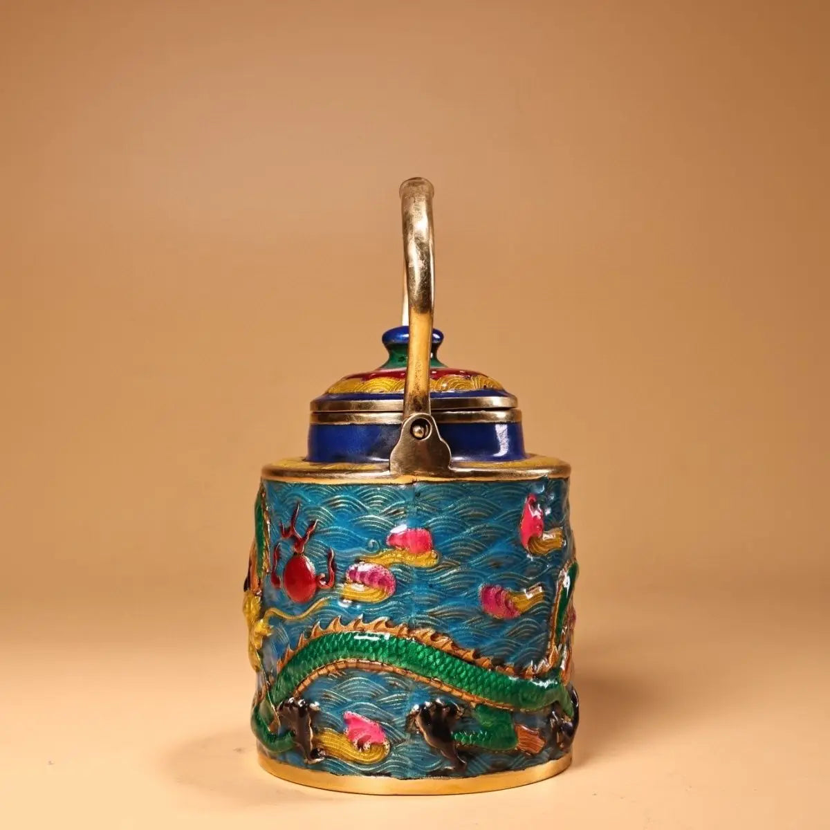 DecorBites™ Dragon Cloisonné Enamel Pan: Hand-painted and Gilded Copper, Chinese Style