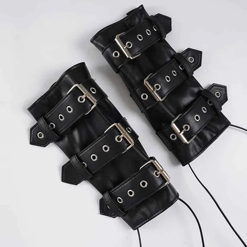 Retro Punk Pu Leather T-shirt and Combination Arm Sleeves
