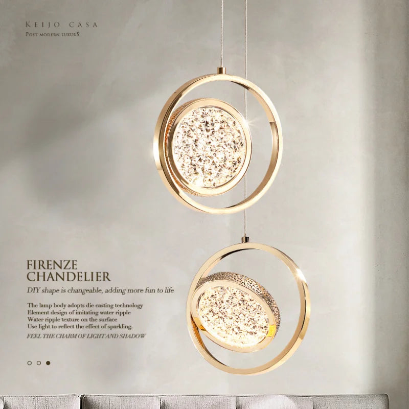 DecorBites™ Crystal Ring Pendant Light - Rotatable Luxury Chandelier for Bedroom Decor