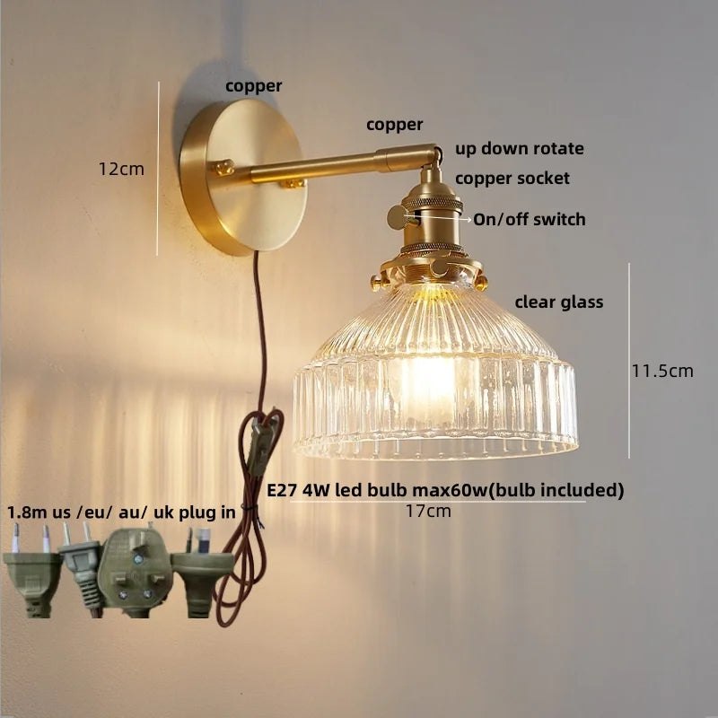 DecorBites™ Glass Copper Wall Lights Up Down Rotate Study Cafe, Nordic Modern Bedside Lamp
