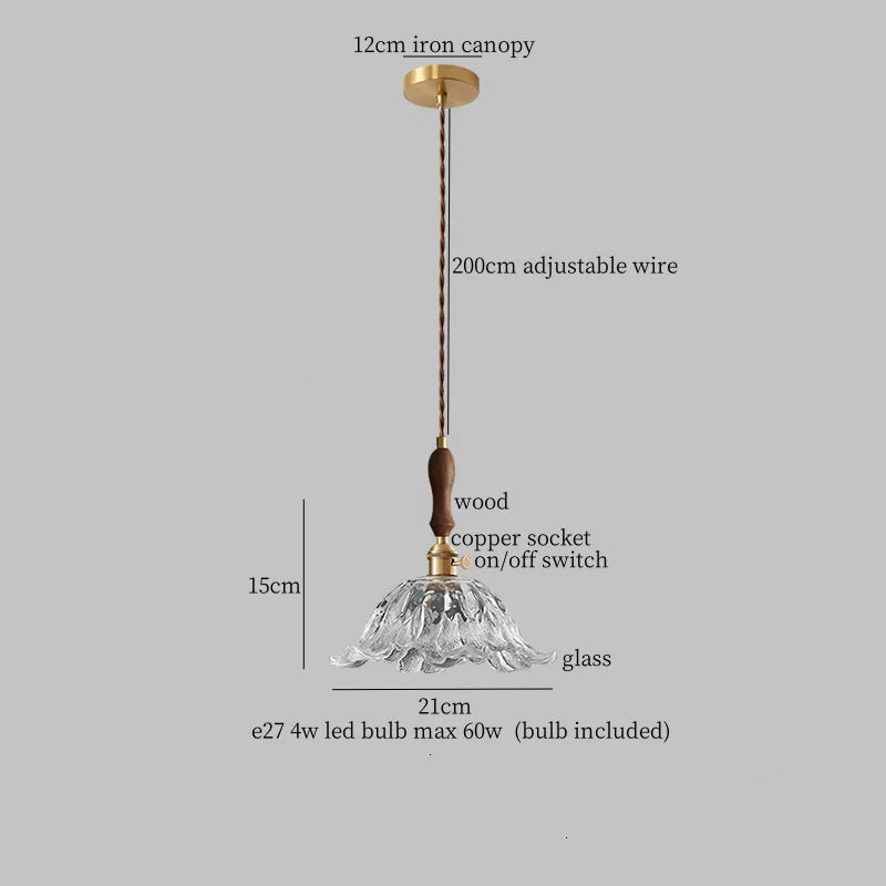 DecorBites™ Glass LED Pendant Lamp Petal Lampshade for Bedroom Living Dining Room
