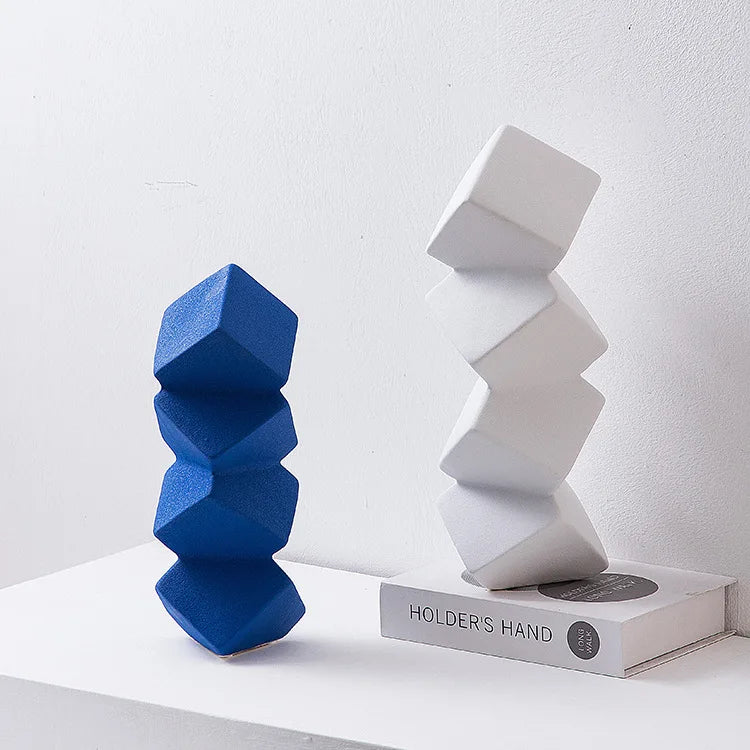 DecorBites™ Geometric Square Sculpture Stack Figurine Home Decoration Accessory