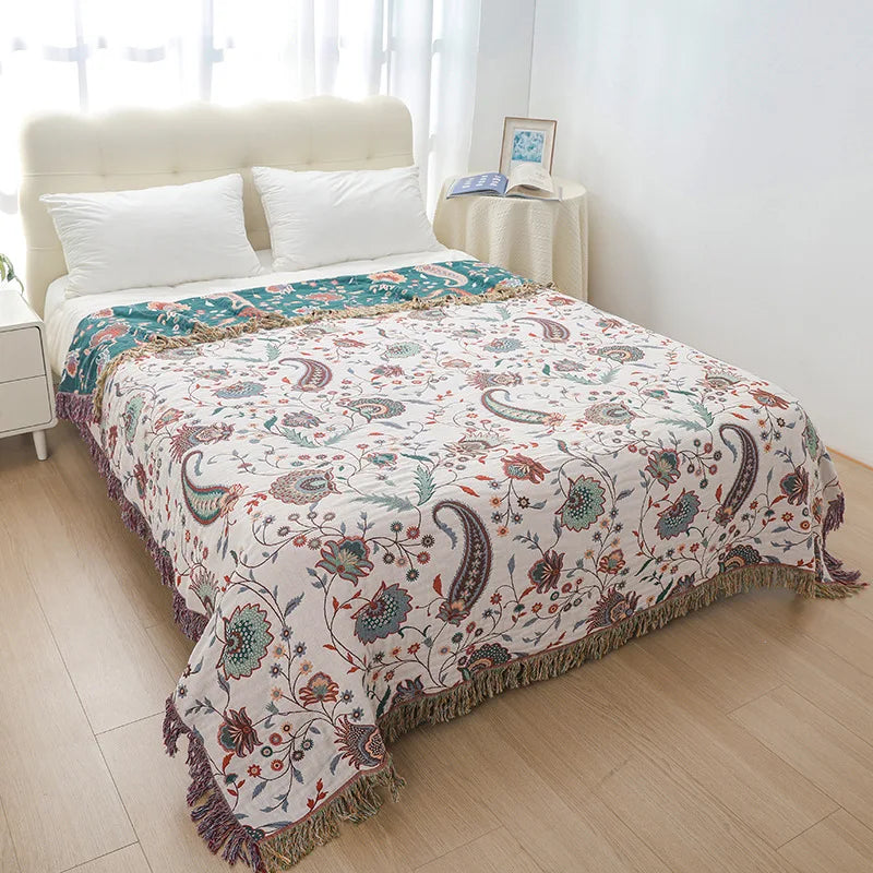 DecorBites™ Double Cotton Bohemian Throw Blanket - Lightweight & Breathable Summer Cover for Beds, Sofas, and Home Decor