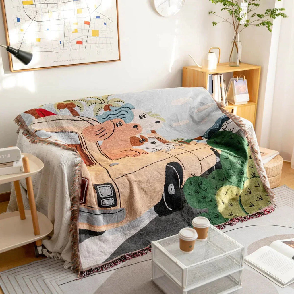 DecorBites™ Knitted Tapestry Sofa Blanket - Light Luxury Decorative Blanket for Living Room, Nap Bedspread, Picnic, Camping Mat