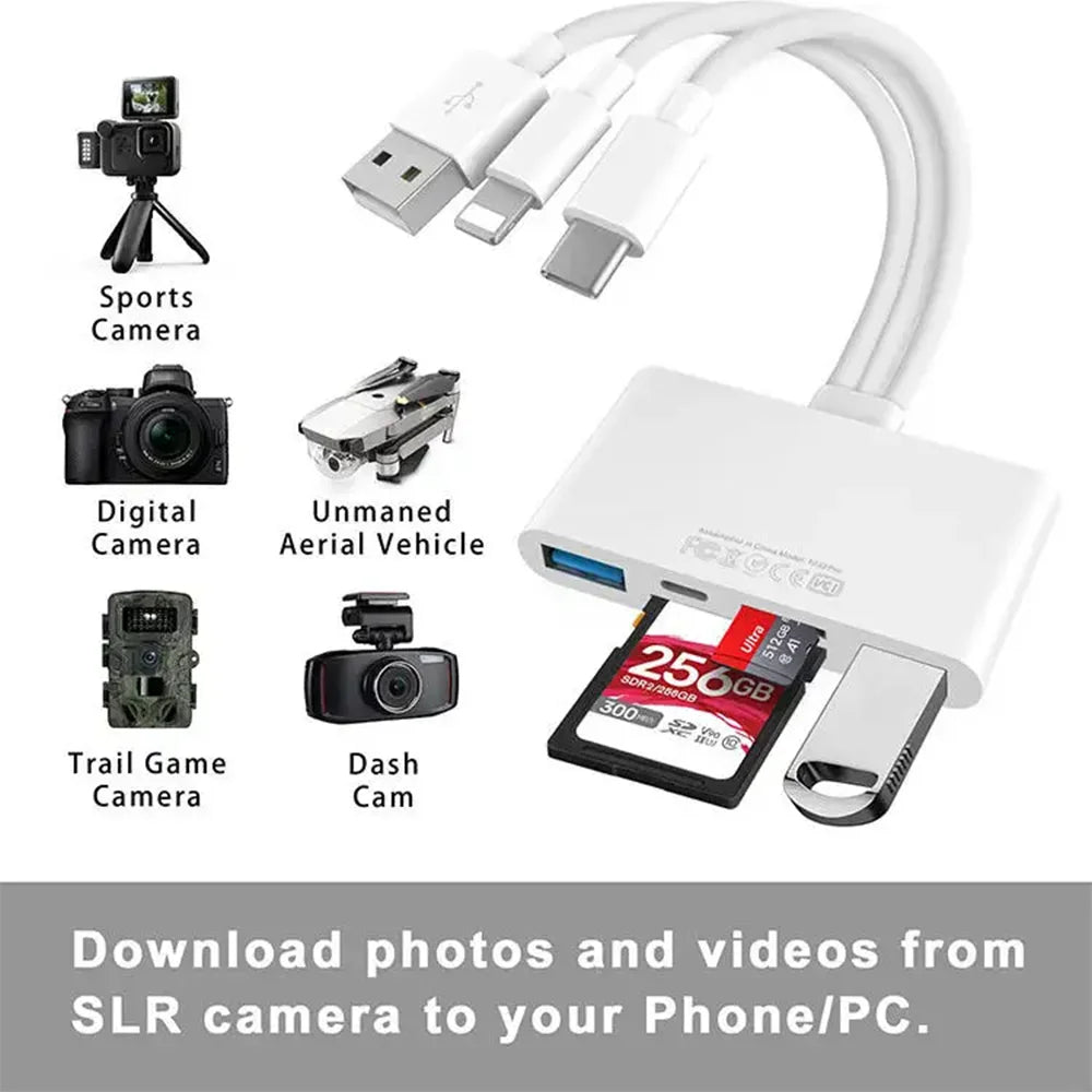 Three-wire 5-in-1 card reader, multi-function OTG converter, high-speed transmission, compatible with Iphone/Android/ipad