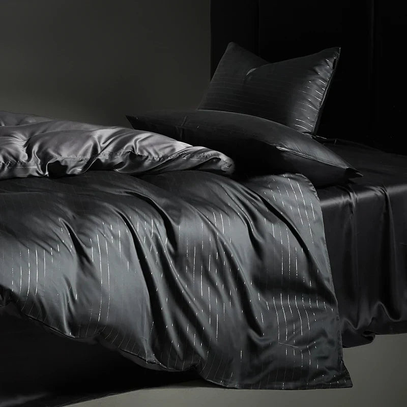 DecorBites™ Eucalyptus Fiber Dark Gray Bedding Set: Soft, Silky Duvet Cover, Bed Sheet, Pillowcases
