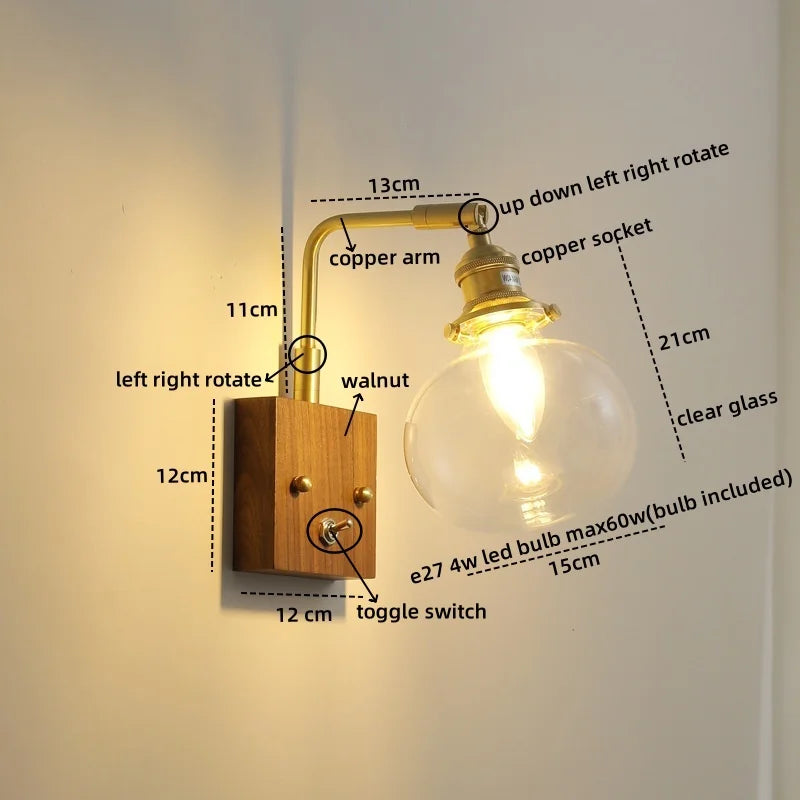 DecorBites™ Glass Copper LED Wall Lights Modern Bedside Lamp Applique Da Parete