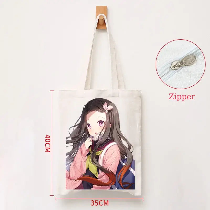 Demon Slayer Canvas Bag: Nezuko & Tanjiro Zipper Tote