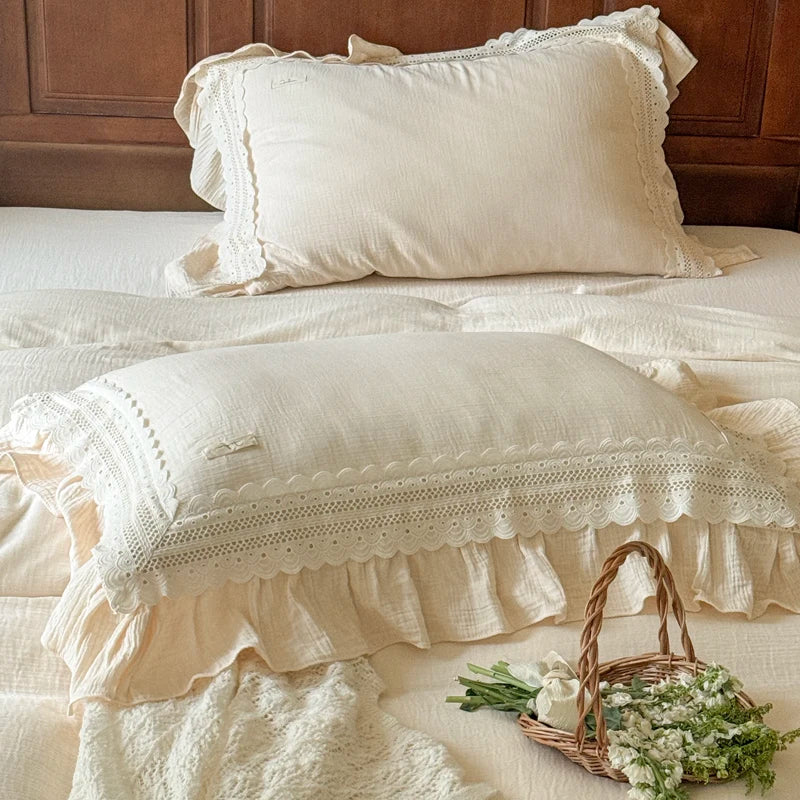 DecorBites™ French Ruffles Cotton Bedding Set - Double Layer Crepe Comfort Collection