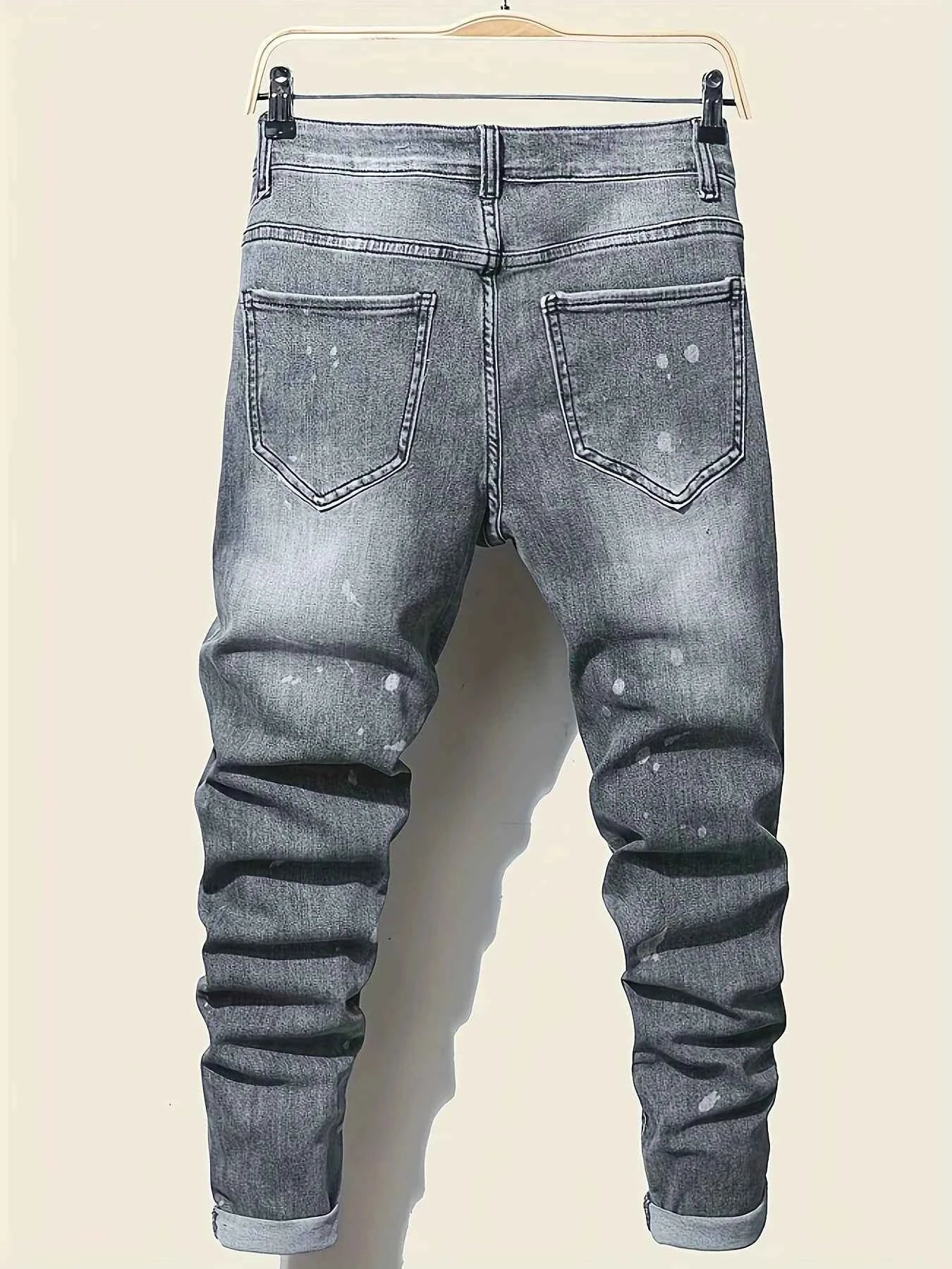 Men's slim fit ripped long denim pants
