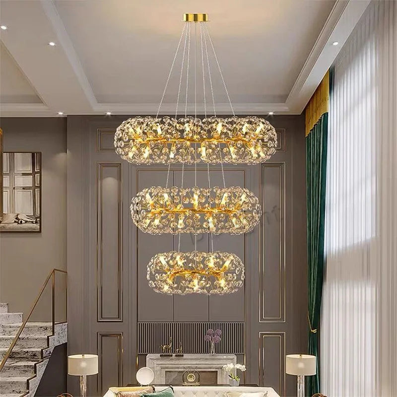 DecorBites™ Gold Crystal Chandelier: Luxury LED Hanging Lamp for Living and Dining Room