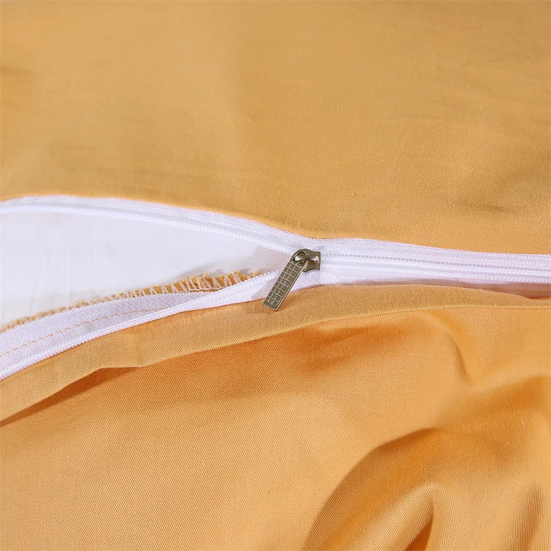 DecorBites™ Golden Jacquard Cotton Lace Bedding Set - Silky Soft Duvet Cover, Flat Sheet, Pillowcase