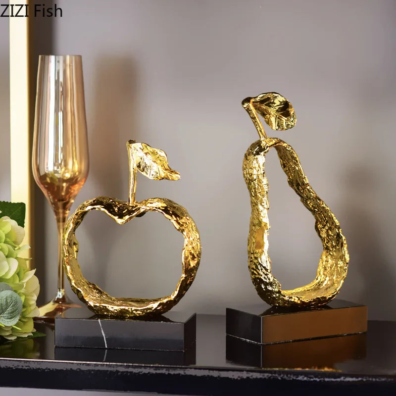 DecorBites™ Fruit Shaped Metal Crafts Apple/pear Hollow Out Sculpture Modern Home Decor