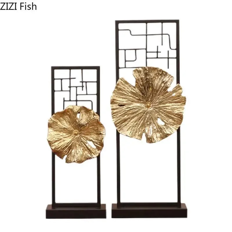 DecorBites™ Golden Lotus Leaf Feng Shui Desk Ornament Alloy Sculpture