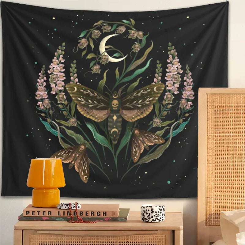 DecorBites™ Death's Head Tapestry Wall Hanging Moon Flower Trippy Carpet Dorm Room Decor