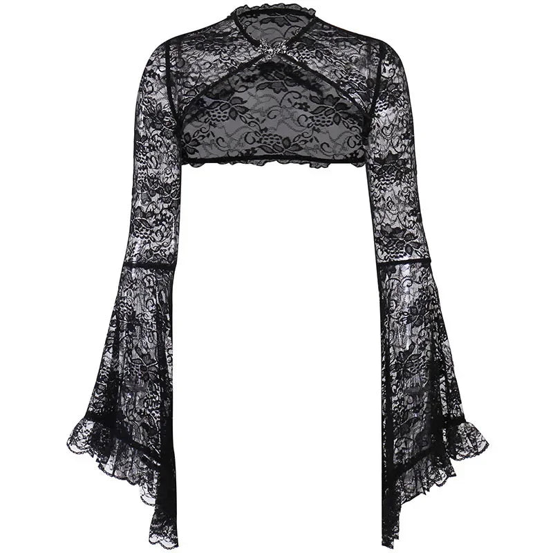 Gothic Classic Lace Flare Sleeve Blouse Y2K Rave