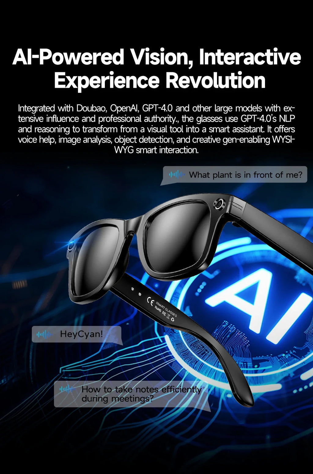 GUHUAVMI New 800W Camera AI Smart Glasses Color-Changing Translation Glasses Photo Video Recording Waterproof