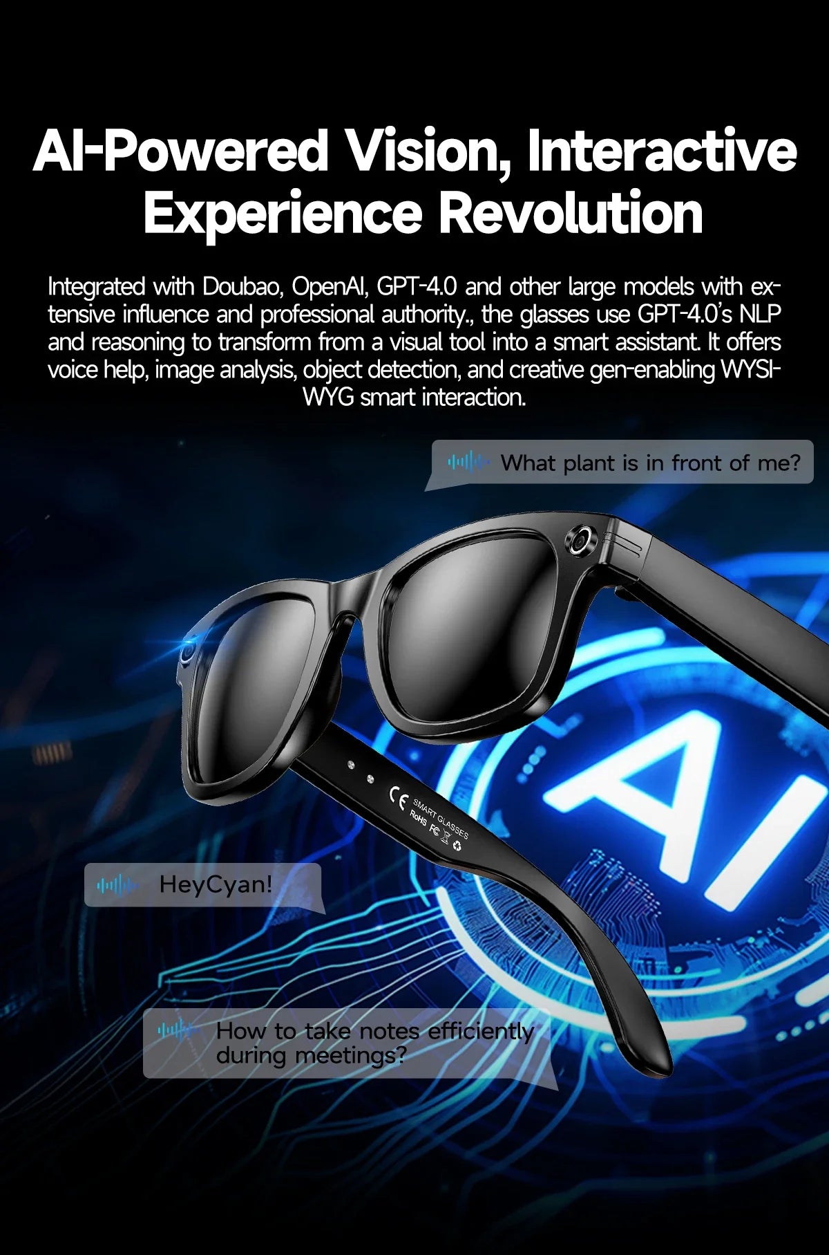 GUHUAVMI New 800W Camera AI Smart Glasses Color-Changing Translation Glasses Photo Video Recording Waterproof