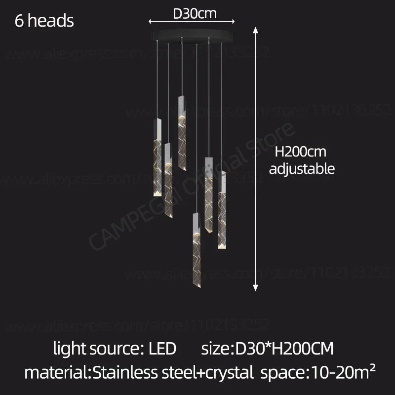 DecorBites™ Crystal Chrome LED Chandelier: Elegant Duplex Stair Lighting for Modern Interiors