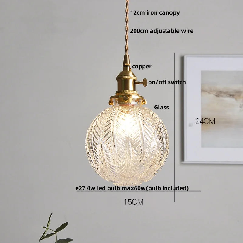 DecorBites™ Glass LED Pendant Lamp Modern Copper Socket Hanging Light