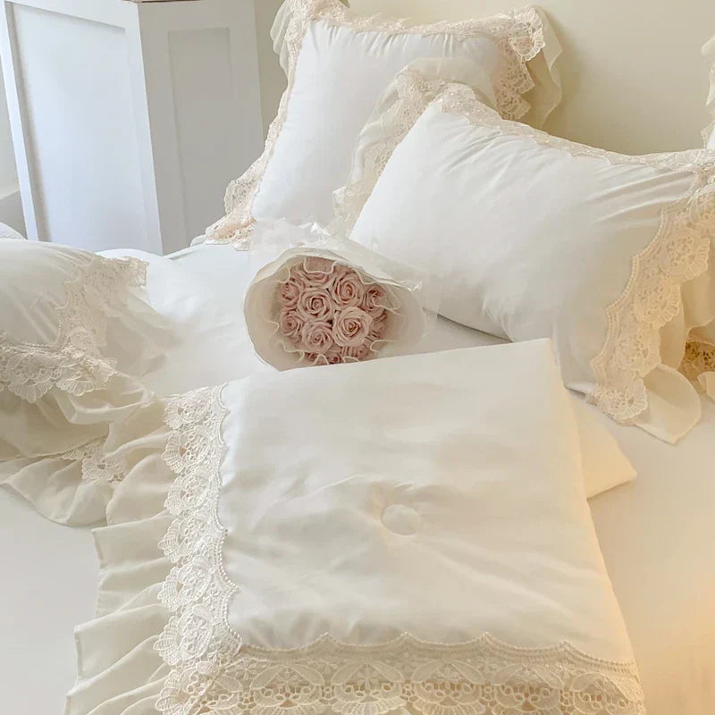 DecorBites™ French Wedding Lace Ruffles Bedding Set