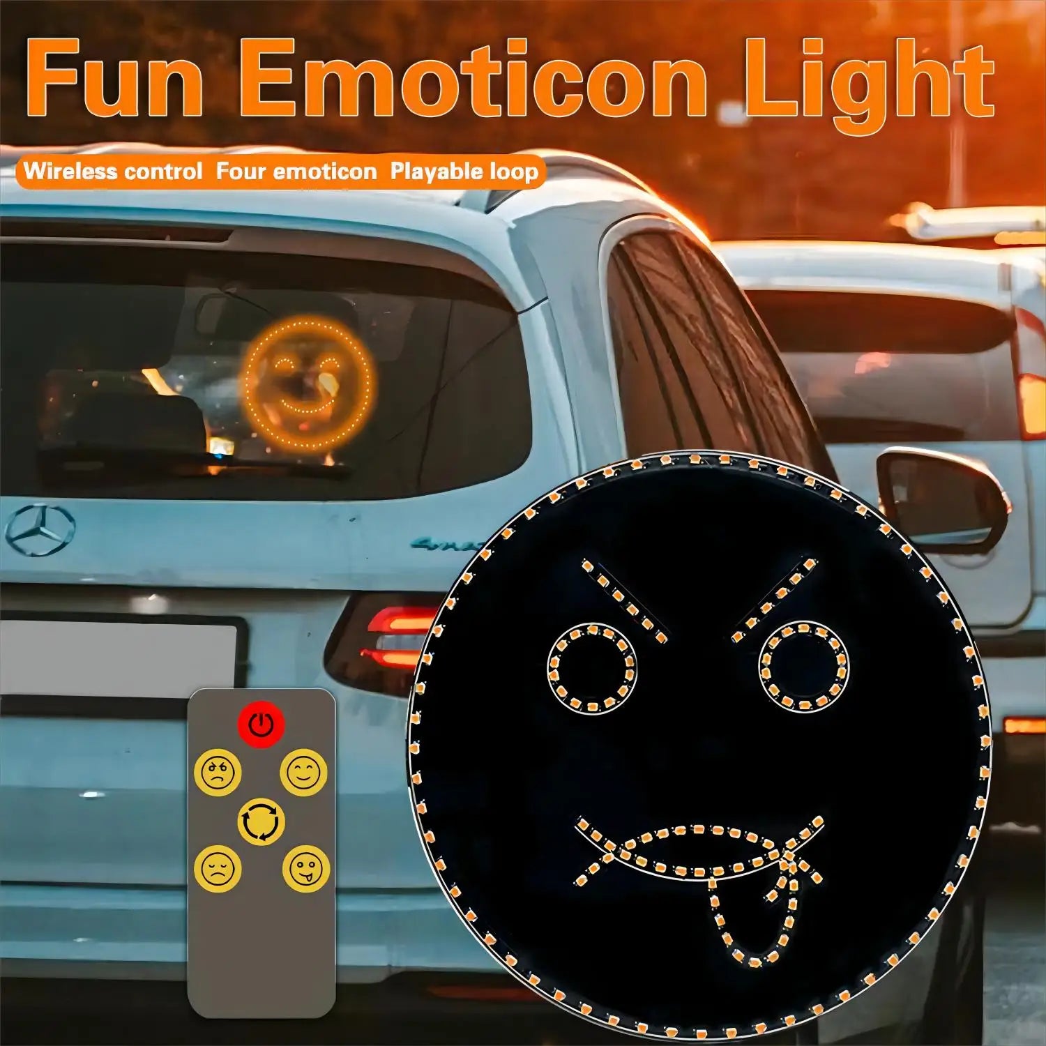 DecorBites™ Funny Emoticon LED Sign Light with Remote Control for Car Back Window