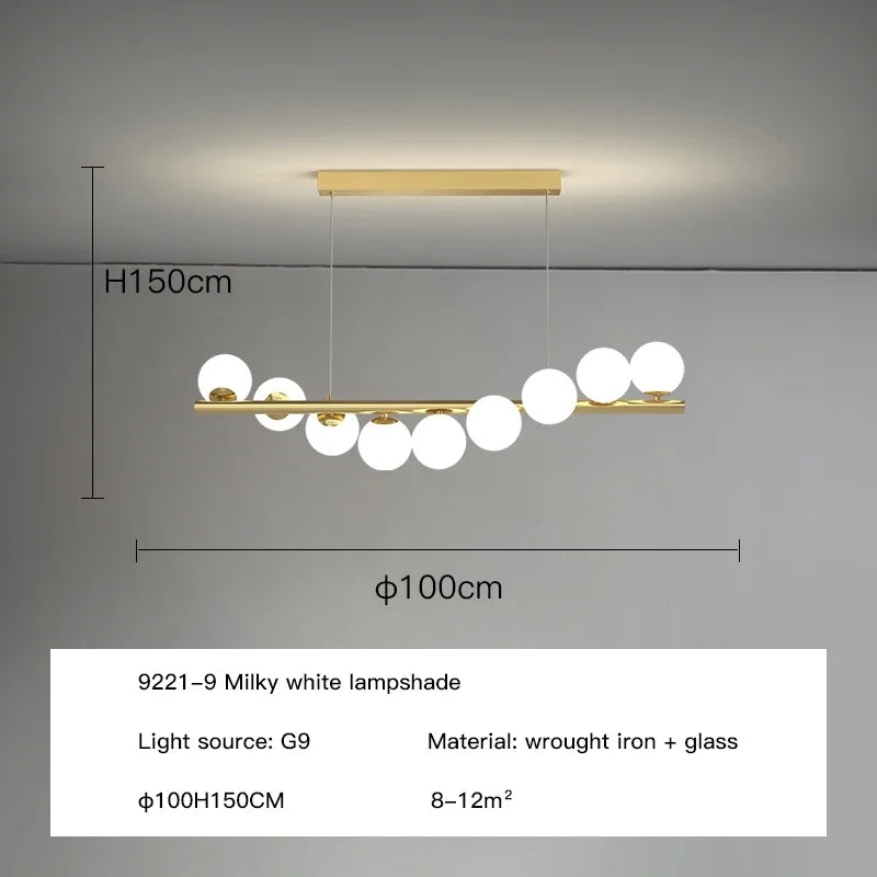 DecorBites™ Glass Ball G9 LED Long Chandelier for Dining Room Kitchen Office Lighting