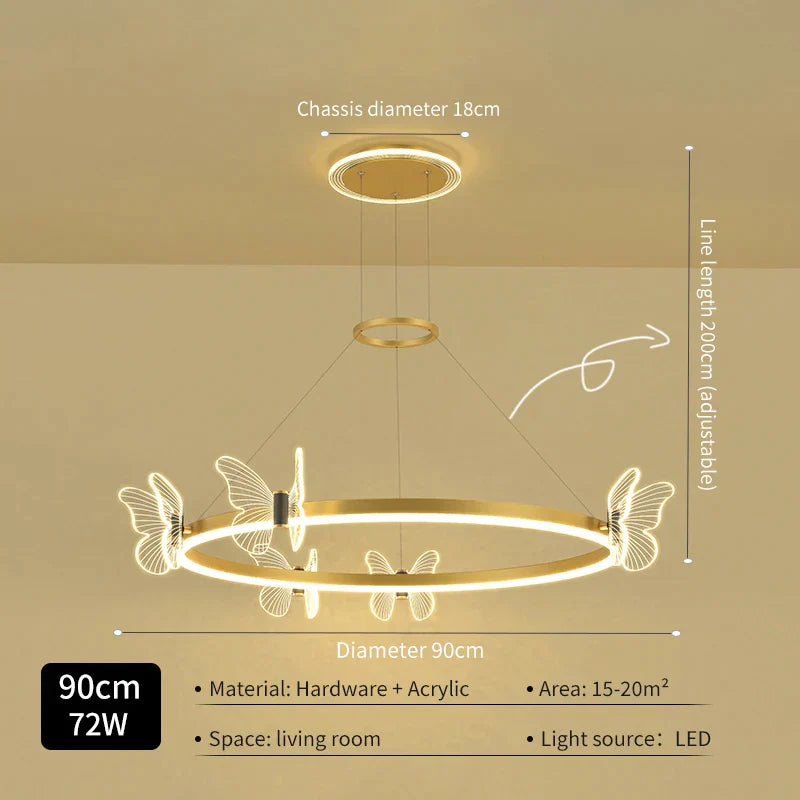 DecorBites™ Gold Butterfly LED Round Ceiling Chandelier for Living Room and Bedroom