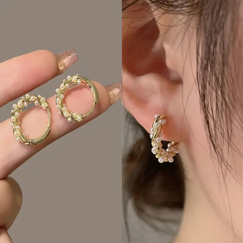 Fashion Korean Metal Elegant Hoop Earring Woman 2022 New Vintage Geometric Statement Earrings Jewelry Brincos Gift