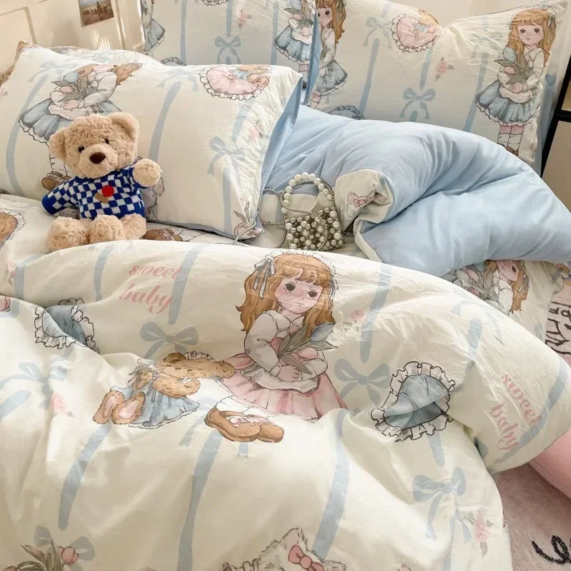DecorBites™ Cozy Cartoon Printed Cotton Comforter Set for Adults