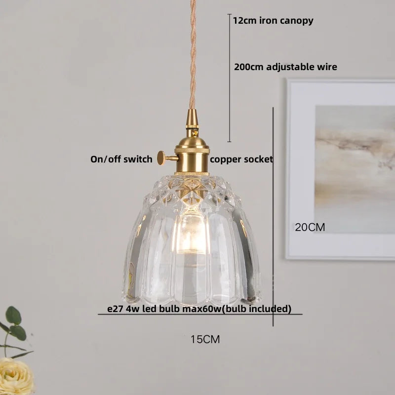 DecorBites™ Glass Copper LED Pendant Lamp with Wire Adjustment & Knob Switch