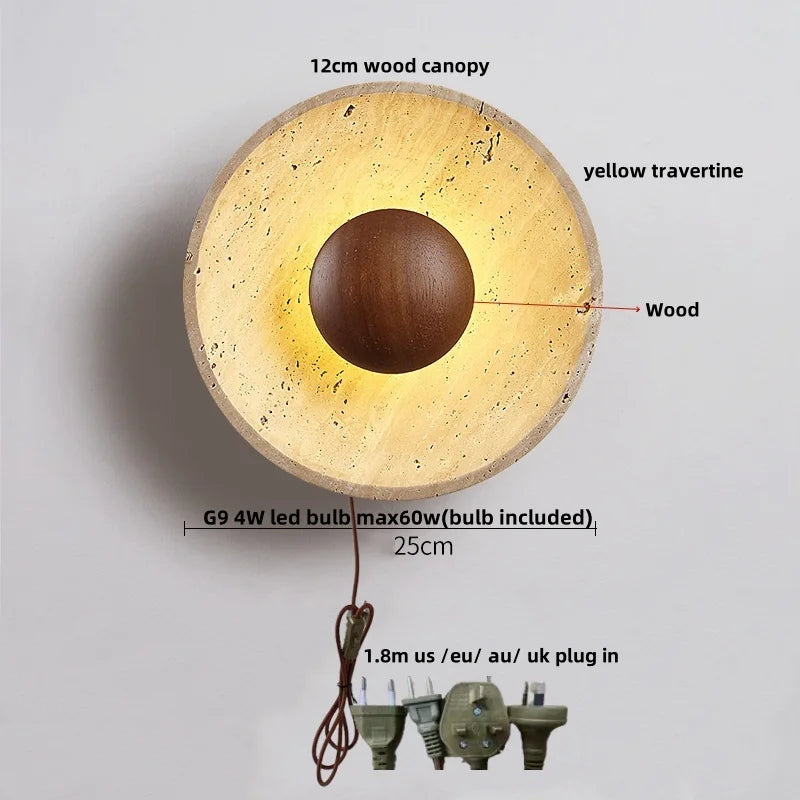 DecorBites™ LED Button Switch Wall Light in Yellow Travertine White Glass - Modern Nordic Design