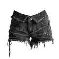 Women's Black Gothic Rivet Cargo Denim Bottoms High Street Aesthetic