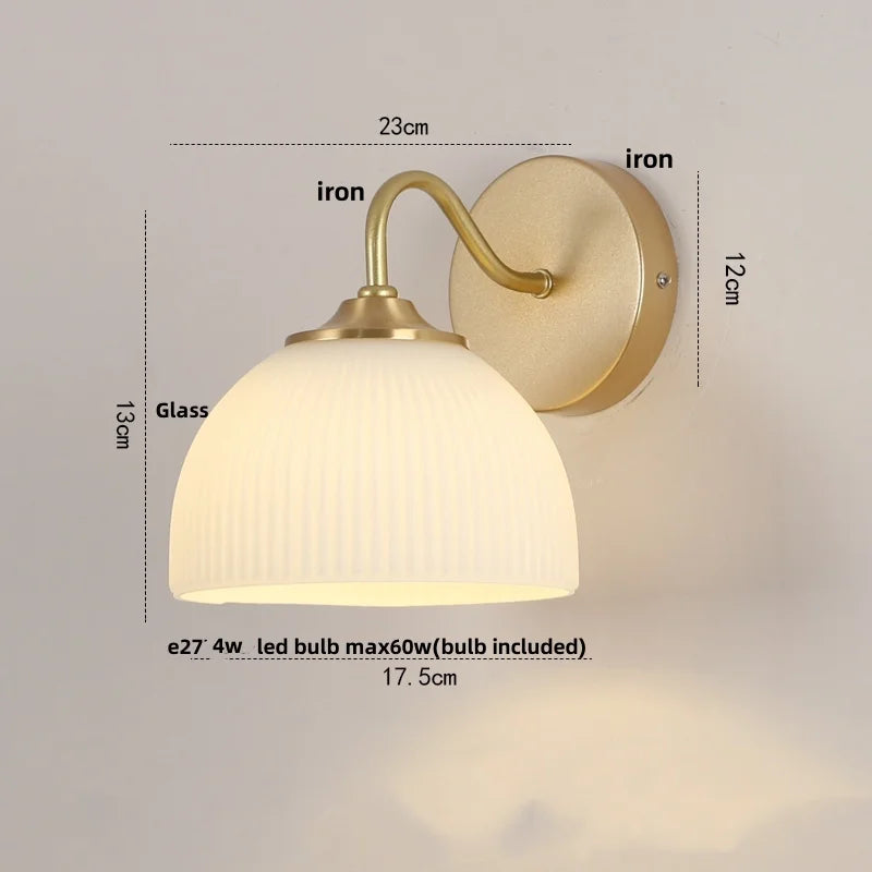 DecorBites™ Iron White Glass LED Wall Lamp Sconce Pull Chain Switch Nordic Modern Stair Light