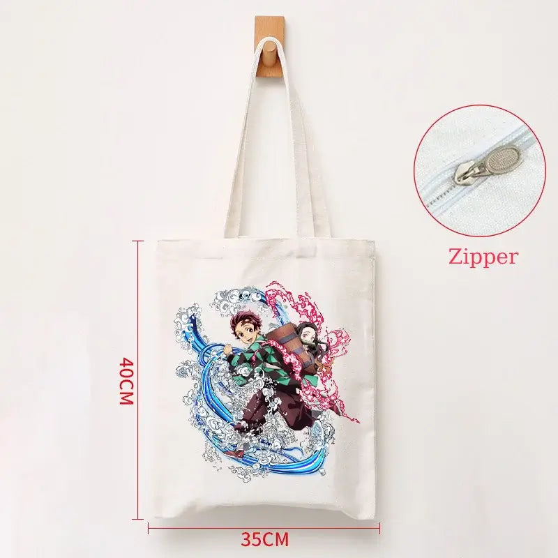 Demon Slayer Canvas Bag: Nezuko & Tanjiro Zipper Tote