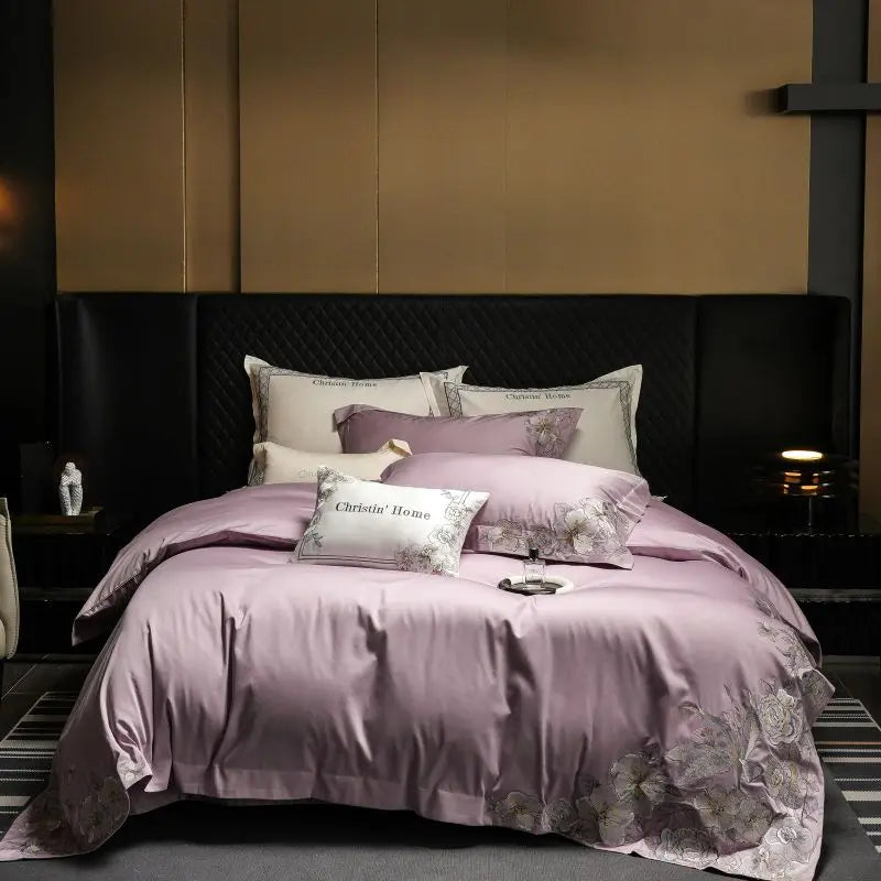 DecorBites™ Luxe Embroidered Cotton Bedding Set: Duvet Cover, Pillowcases, Flat Sheet