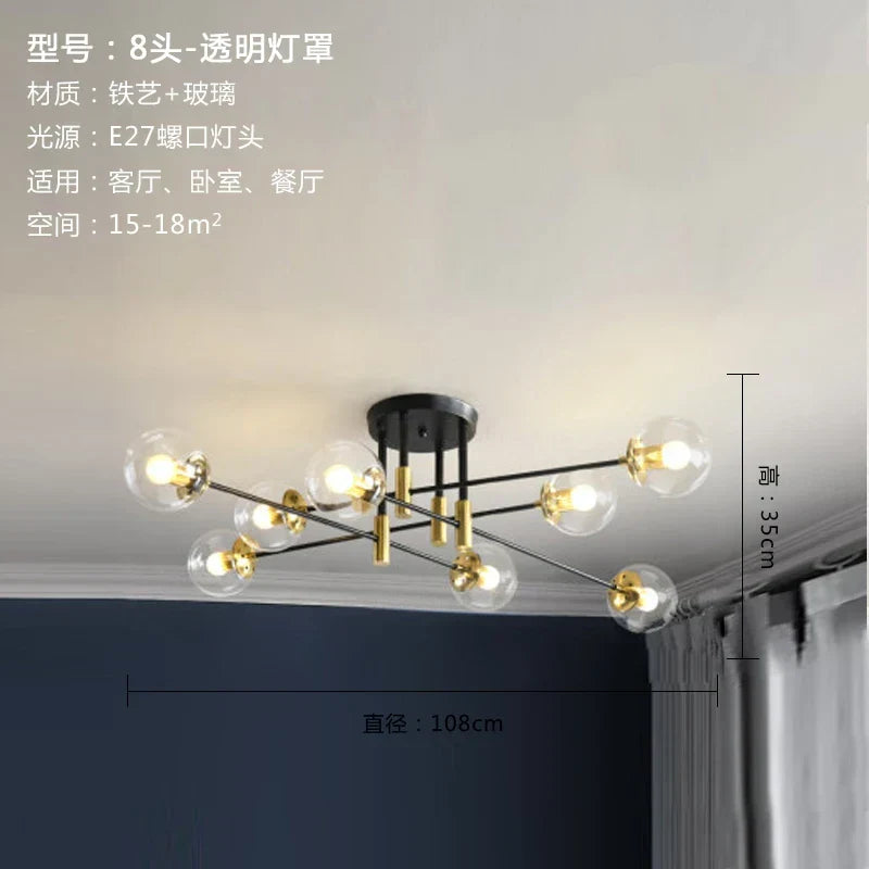 DecorBites™ Glass Ball LED Chandelier Ceiling Light for Living Room and Kitchen