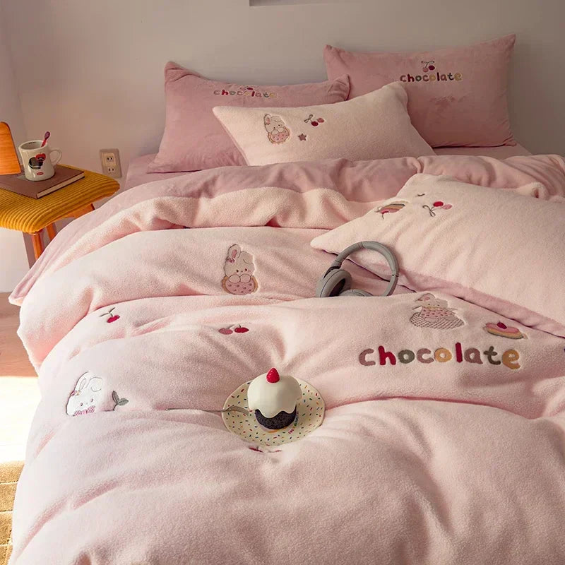 DecorBites™ Embroidered Cashmere Winter Duvet Set | Queen Size Warm Bedding & Blanket Cover