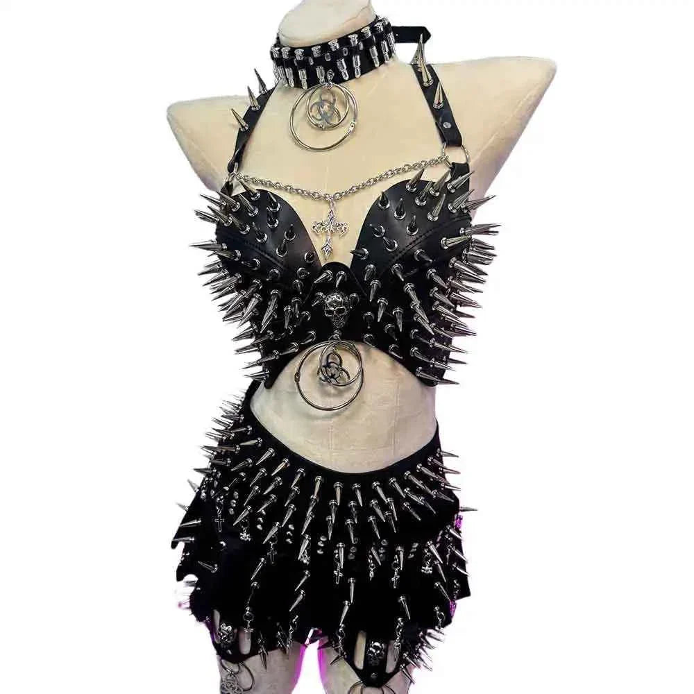 Y2K Gothic Skirt Set w Spikes