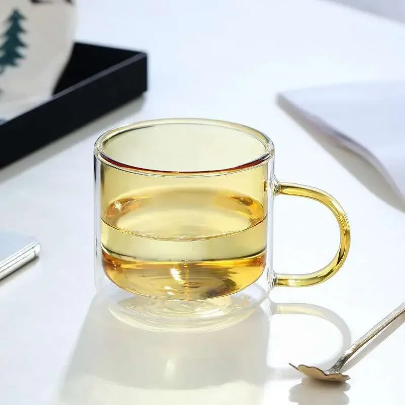 DecorBites™ Double Bottom Glass Mugs Set - 250ml Wine Whiskey Coffee Tea Juice Water Cups