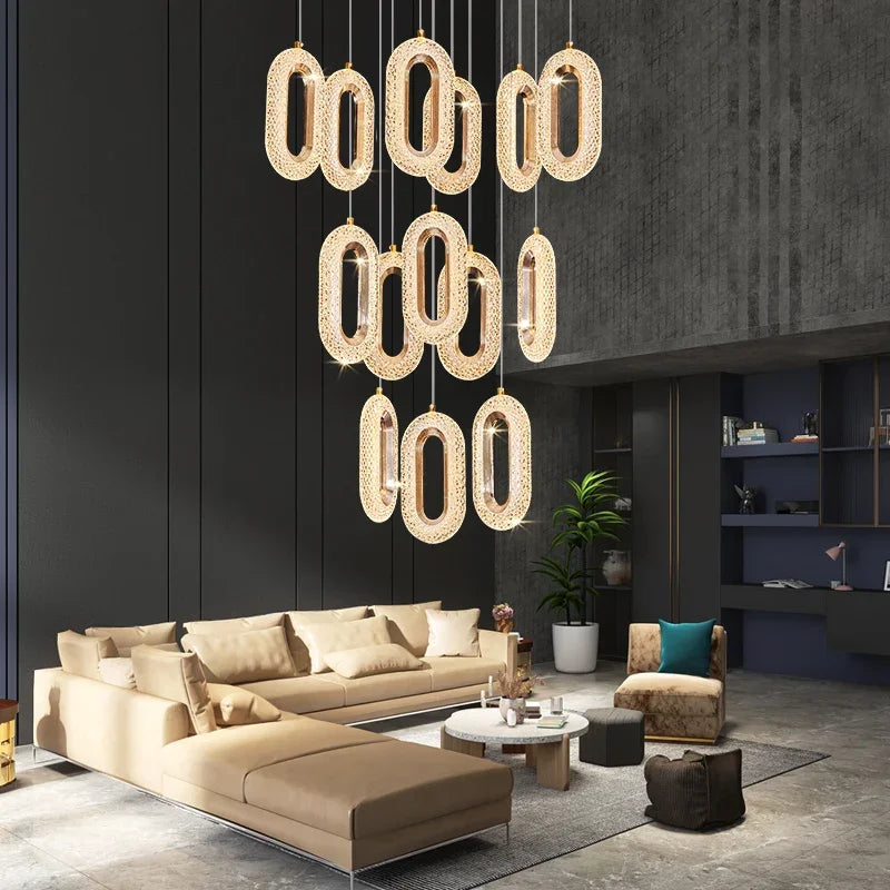 DecorBites™ Crystal Rings Chandelier: Staircase Luxury LED Lighting Fixture