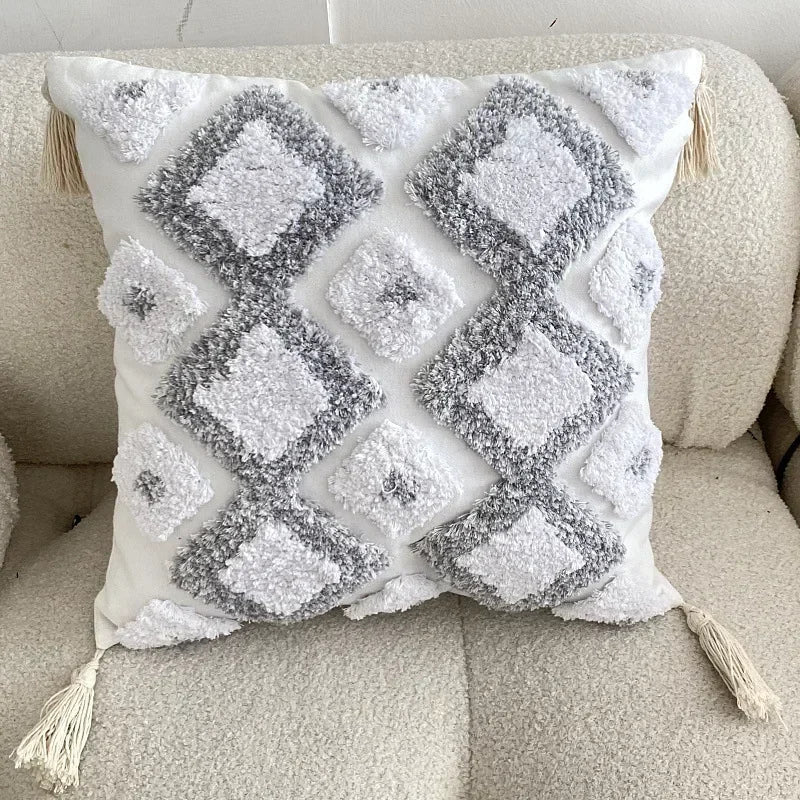 DecorBites™ Geometric Tufted Tassel Cushion Cover 30x50cm/45x45cm