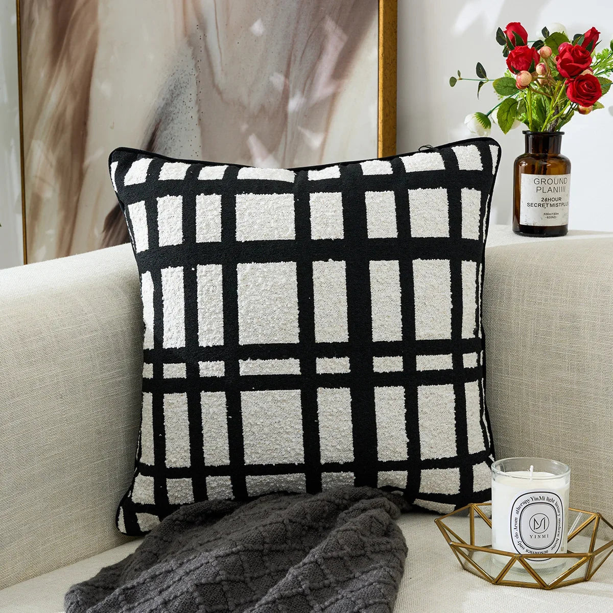 DecorBites™ Geometric Chenille Pillow Cover: Stylish Nordic Jacquard Cushion for Sofa