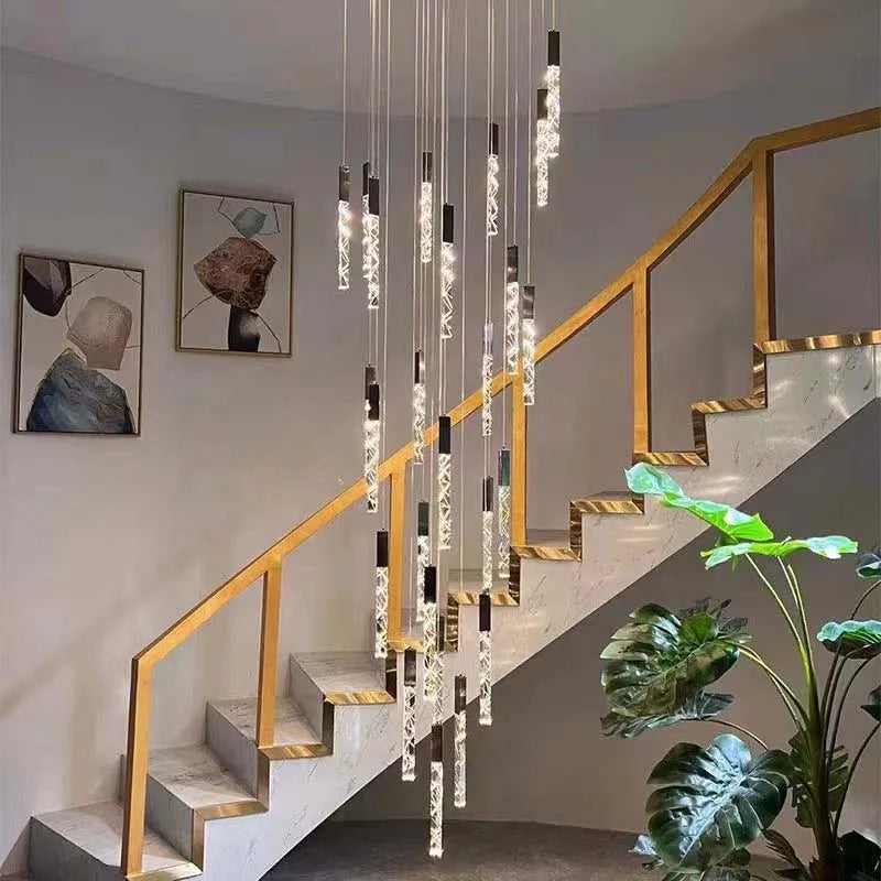 DecorBites™ Crystal LED Chandelier: Stylish Staircase & Living Room Lighting