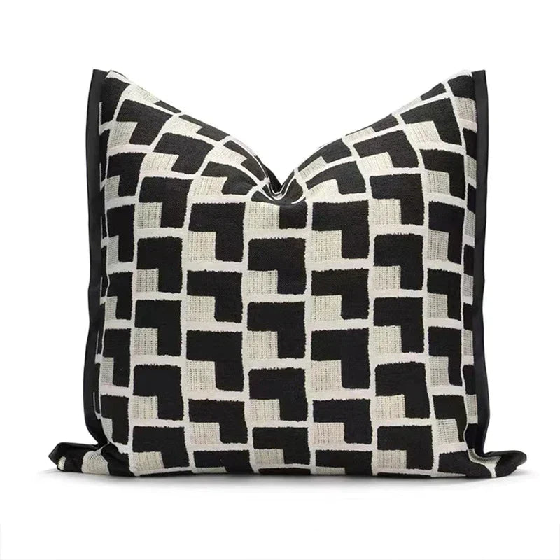 DecorBites™ Geometric Texture Black Gold Cushion Cover for Elegant Living Room Decor