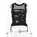 Gothic Crop Top T-Shirt for Women Sexy Fishnet Backless Steampunk